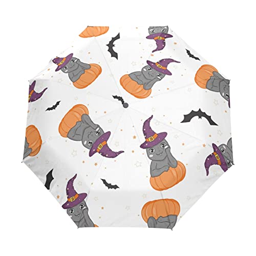 Parapluie pliable automatique chat d'Halloween chauve-souris compact pour homme et femme