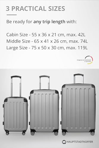 Image of HAUPTSTADTKOFFER - Spree - Hand Luggage On-Board Set of 3 Hard-Side Luggages Trolley Hardside Suitcase, TSA, (S, M & L), Silver, 65 cm, Suitcases