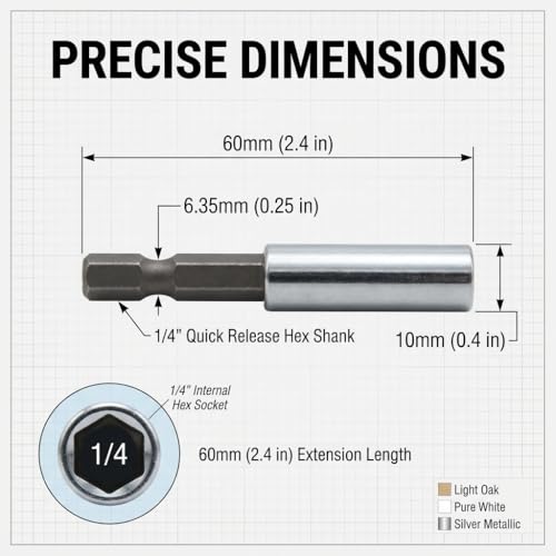 5er Set Bithalter Magnetisch 60mm Zoll Bit Verlängerung mit Schnellwechsel-Funktion, Sechskantschaft Bit Halterung aus robustem Stahl für Akkuschrauber, Bohrmaschine und Schlagschrauber Zubehör