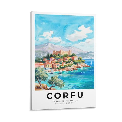 Poster de voyage Corfou aquarelle pour une déco de chambre esthétique