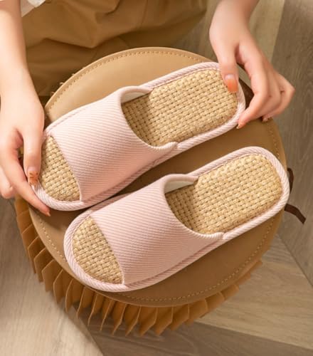 Summer House Slippers for Women Soft Indoor Non-Slip Open Toe Cotton Linen Shoes Unisex Breathable Bedroom Slide Sandals2