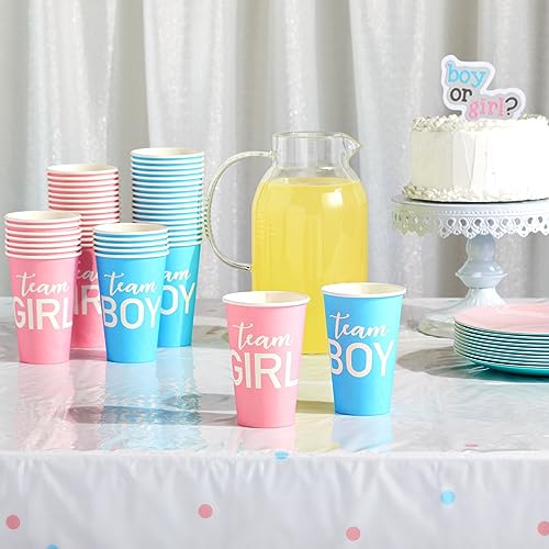 Paper Party Cups, Gender Reveal Party Supplies (12 oz, Pink and Blue, 50-Pack)