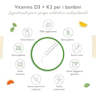 Vitamina D3 K2 in gocce per bambini per 300 giorni (10 mesi) - 500 UI di vitamina D e 25μg di vitamina K2 - Altamente biodisponibile grazie a Original K2VITAL® - Senza additivi nocivi - Vitamine per b