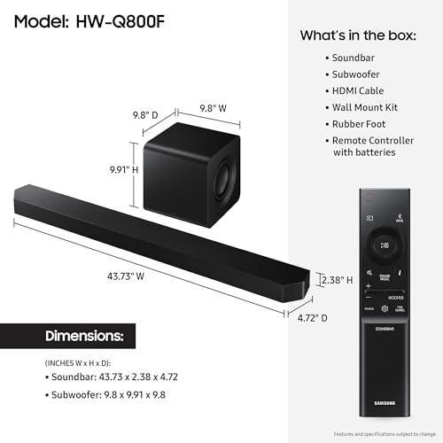 Image of Samsung Q800F 5.1.2ch Q Series Soundbar + Subwoofer, Wireless Dolby Atmos, Q-Symphony, Game Mode Pro, Smart Integration (HW-Q800F, 2025)