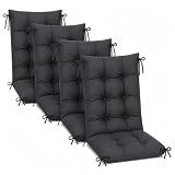 POKAR 4er Set Gartenstuhl Hochlehner Auflagen 120x50x10 cm | Gesteppte Wasserabweisende Polster | Hochlehner Sitzauflagen Gartenmöbel | Outdoor Gartenstuhlauflagen | Oeko Tex | Made in EU | Anthrazit