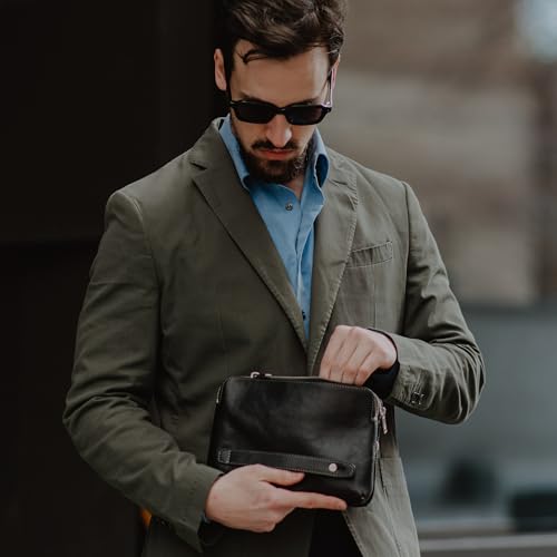 Time Resistance Leather Clutch for Men - Organizer Bag for Men - Wrist Bag - Briefcase Handmade in Italy (Black) - Gift Box Included by Time Resistance - Used condition - Image 3