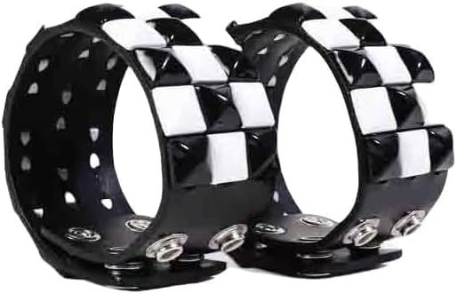 Black White Punk Genuine Leather Bracelet Cuff with Spikes Studs Rivets - Adjustable Metal Wristband for Men Women, Gothic Halloween Accessories