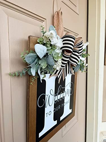18" Last Name Year Round Front Door Wreath, Welcome Sign For Front Door Porch Decor With Eucalyptus Wreath & Bow, Welcome Front Door Hanger Wreath For Spring Fall All Seasons #TOP5