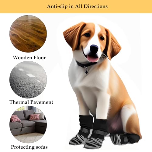 4 Stück Hundesocken Anti Rutsch, Antirutschsocken Hund Doppelseitige mit Verstellbaren Riemen Socken Für Hunde Indoor Anti Rutsch, Hunde Socken Schuhe Haustierpfoten Schutz (M)