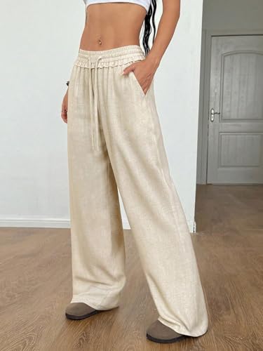 Women's Flowy Pants Plain Wide Leg Casual Low Waist Pants Casual3