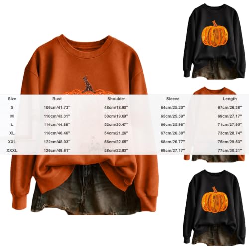 Iufabrpcs Womens Halloween Sweatshirts Cute Sequin Pumpkin Pullover Orange L - image 4