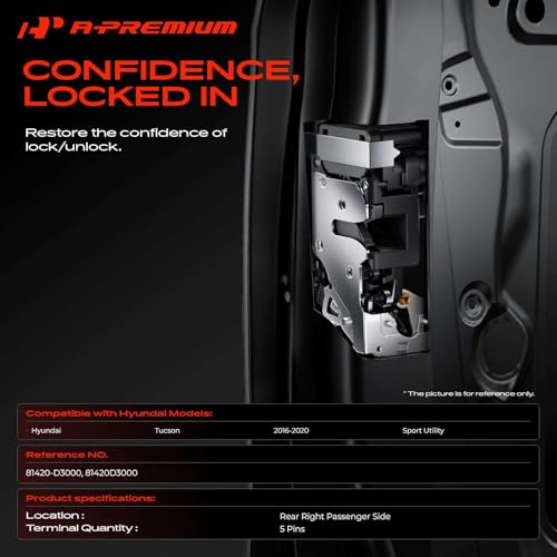 A-Premium Door Latch Lock Actuator Compatible with Hyundai Vehicles - Tucson 2016-2018 1.6L, Tucson 2016-2020 2.0L, Tucson 2018-2020 2.4L, Sport Utility - Rear Right Passenger, Replace# 81420D3000 by A-premium - Image 2