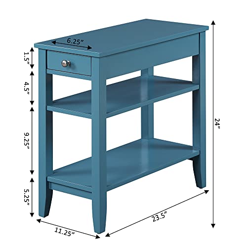 Convenience Concepts American Heritage 1 Drawer Chairside End Table With Shelves, Blue #TOP2