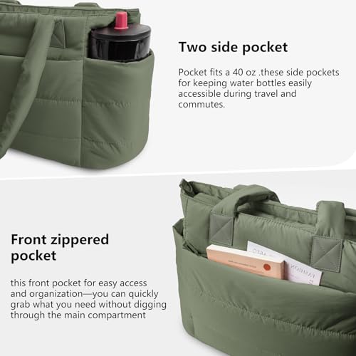 Image of Puffer Tote Bag for Women Quilted Nurse Bag Lightweight Work Bag for Teacher Travel Handbag with Multiple Pockets