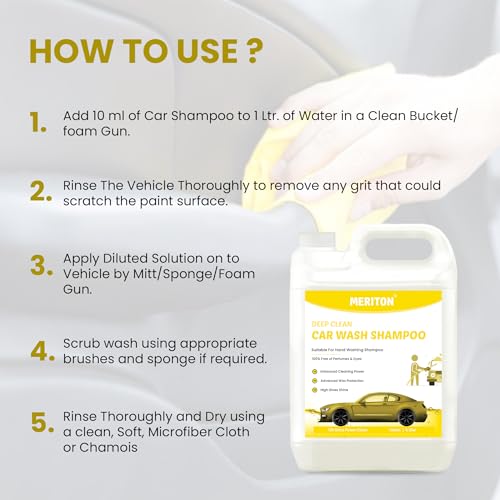 Image of Meriton 5 Liter Car Wash Shampoo - Concentrate | pH Neutral Formula | Enhanced Cleaning Power | High-Foam Deep Cleaning | Wax Protection | High Gloss Finish | Ideal for Hand Washing