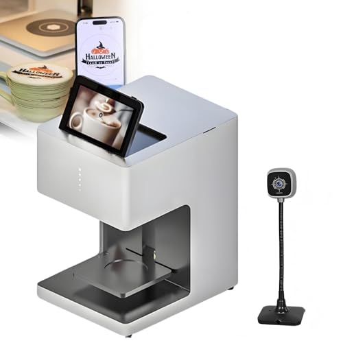 Máquina De Café Latte Art, Impresión Personalizada De Fotos, Texto Y Logotipos Para Pasteles Y Postres En Cafeterías, Bares Y Museos. Cámara Externa Para Tomar Fotos Imprimir FullColorWhite+Camera