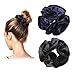 Wenobby 2 Count Premium Silk and Satin Ouchless Scrunchies,Durable Elastics Hair Tie Hair Bands for Women Girls With Elegant and Vintage Style (Black&Blue)
