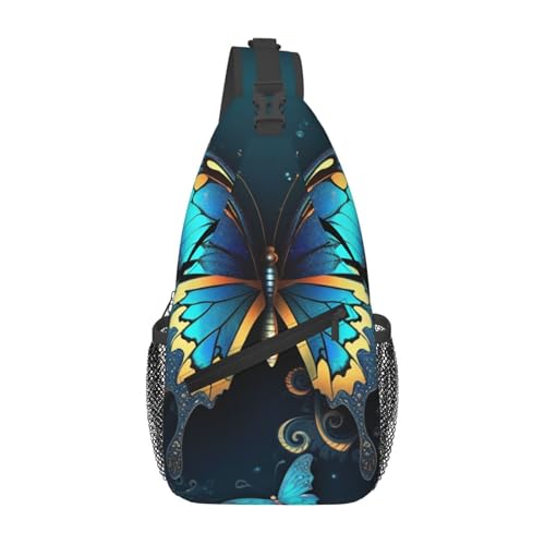 Sling Bag para hombre y mujer negro con diseño de mariposa miniatura 1