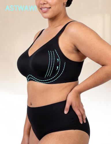 ASTWAWI Push Up Bra Wireless Jelly Seamless Full Coverage Minimizer No Underwire Tshirt Bras Black X-Large — view 2