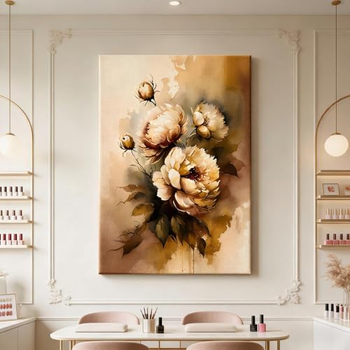 Toile Murale Fleurs de Pivoines Vintage pour une Ambiance Salon de Beauté 50x70cm
