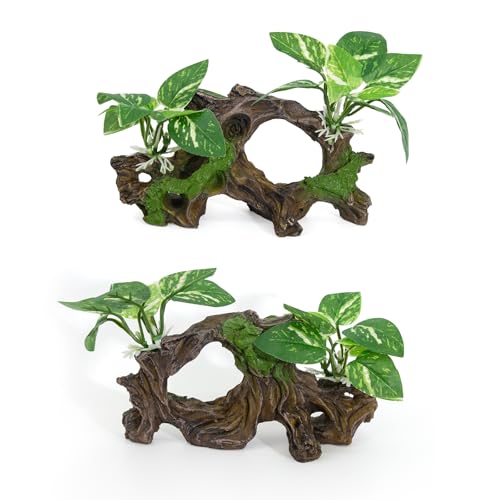 Image of Driftwood Cave Aquarium Decor Silk Aquarium Plants for Betta Fish Tank Accessories Decorations