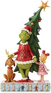 Enesco Jim Shore The Grinch, Max and Cindy with Christmas Tree Figurine, 11.22" H, Multicolor