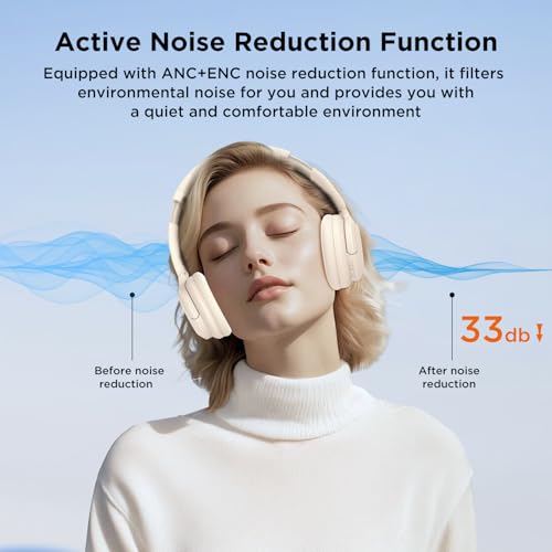 HTC HP02 Wireless Bluetooth Headphones with Active Noise Cancellation Bluetooth 5.3 Earphone, Over Ear Headphones with Built-in Mic- 60Hours Playtime, Foldable Stereo Wireless Headset for Call, Travel - Image 4