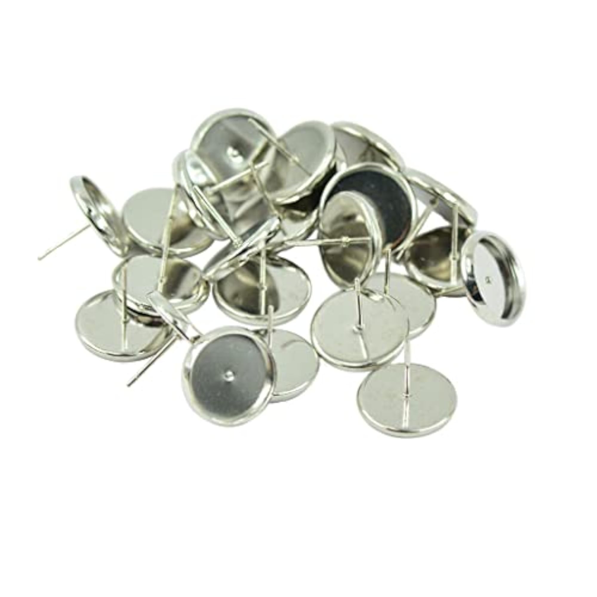 Silver Round Earrings Blank Bezel Setting for 12mm Cabochon