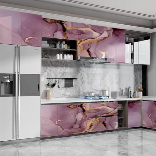 Image of TEKCOOL Marble Waterproof Oil Proof Wall Paper Furniture Kitchen, Cabinets, Almirah,Tabletop,Plastic Table, WoodenTable,Wardrobe,PVCDIY Self Adhesive Sticker(60x200cm) (Pink Gold Wallpaper-3pc)!