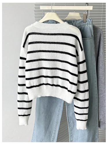 Image of BEAUDRM Girl's Cute Bow Sweater Crew Neck Long Sleeve Drop Shoulder Loose Pullover Tops
