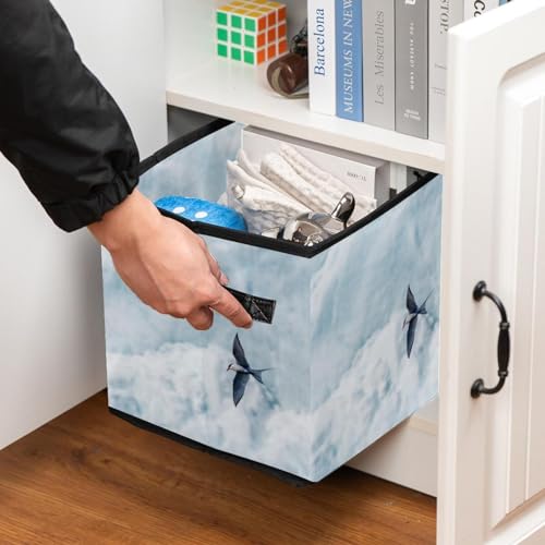 Boîte de rangement pour jouets et linge cube tissu pliable motif ciel - 7
