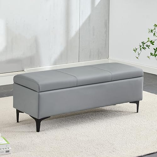 Banc ottoman de rangement en similicuir noir de 47 pouces pour entrée et chambre