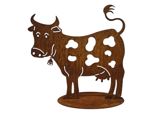 Bornhöft Gartendeko Deko Kuh mit Glocke Figur aus Edelrost Metall, 55...