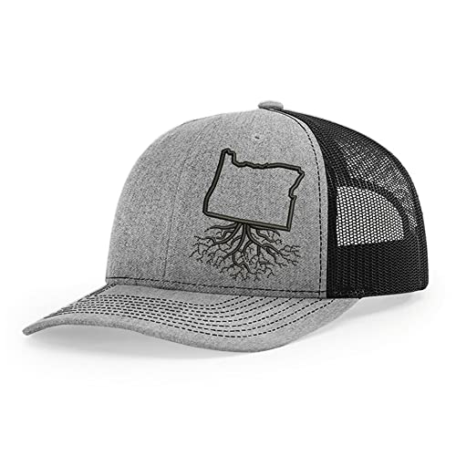 WYR Clothing - Snapback Hat with Oregon Roots Design, Stylish Hats for Men and Women, Polyester Cotton Baseball Cap with Mesh Back, Six-Panel Trucker Hats, Universal Size, Heather & Black Mesh