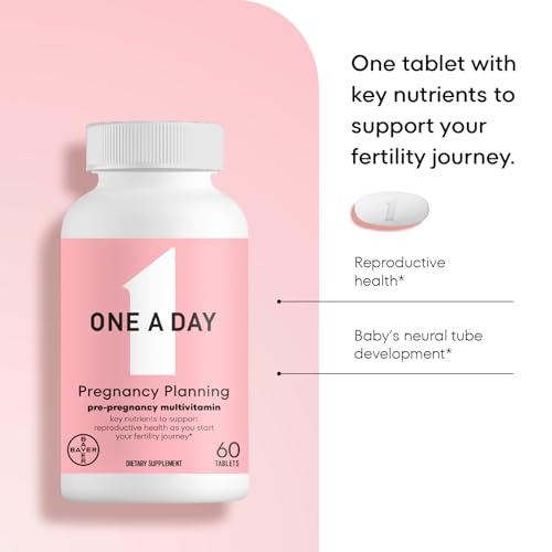 One A Day Pregnancy Planning Prenatal Multivitamin for Women, Pre Pregnancy Vitamins for Women with Methylfolate, Folic Acid, Zinc, Vitamin B12 & Vitamin D to Support Reproductive Health, 60 Tablets