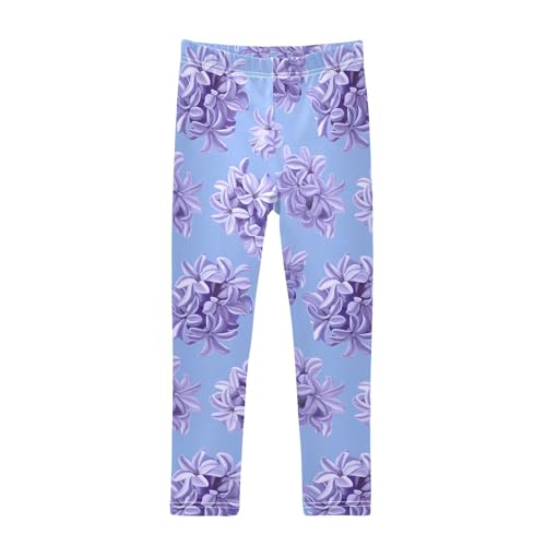 ALAZA Girls' Leggings Children's Yoga Pants Skinny Printed Dance Hyacinth Flowers Purple Comfortable 4T