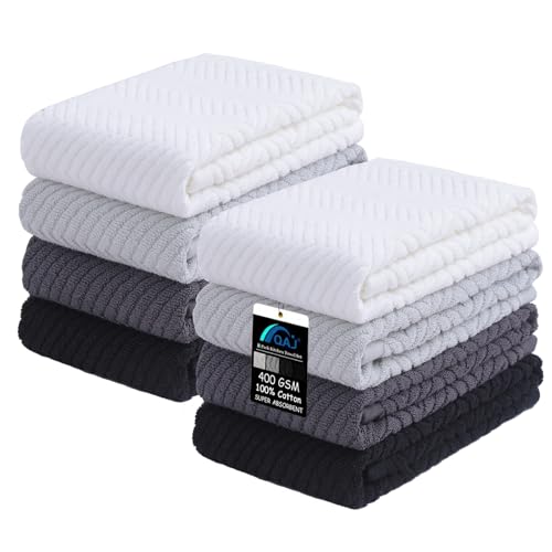 Image of 100% Cotton Kitchen Dish Towels Set, 16 inch x 25 inch Super Absorbent and Soft Kitchen Towels, Pack of 8 Dish Cloths for Drying Dishes (400 GSM)