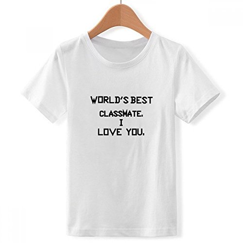 Monde Meilleur Camarade de Classe T-Shirt Blanc Garçon, Vetement Enfant I Love You Ras du Cou