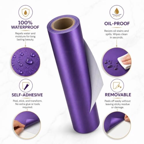 Image of HOME13 Purple Wallpaper Self Adhesive Removable Waterproof Wallpaper Bedroom Kitchen Shelf Liner Countertop Cabinet Wardrobe Peel & Stick Vinyl Wall Sticker(20x200 Inch)