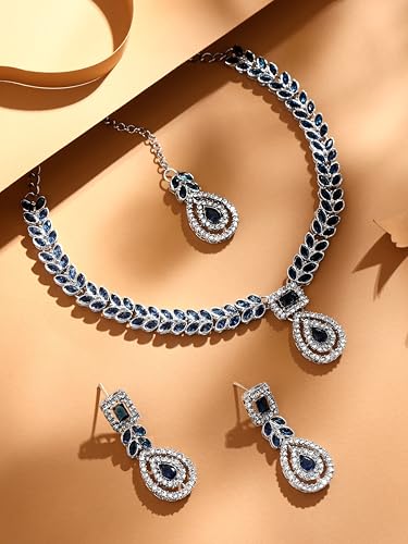Image of Atasi International AD Diamond Kundan Style Silver Plated Crystals Necklace