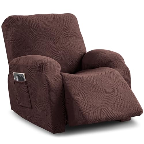 Cushonix Stretch Geometric Jacquard Recliner Chair Cover,1 Seat Chocolate