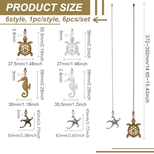 Image of BENECREAT 6 Styles Ocean Theam Ceiling Fan Pull 14 Inch Long Chain Extension Turtles Seahorses Mermaids Pull Chain Extension Ball Chain Connector for Bathroom Toilet Light