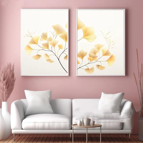 Toile Ginkgo Biloba 80x120 cm x2 affiche triptyque nature paysage salon