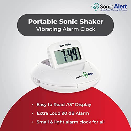 Sonic Alert Digital Alarm Clock - Travel Alarm Clock For Heavy Sleepers - Bed Shaker Alarm Clock - Vibrating Alarm Clock Under Pillow - Battery Operated – White #TOP1
