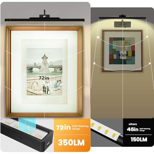 Image of 2 Pack Lights for Pictures on Wall Black - Cordless Battery Powered Wall Art Lighting with Dimmable Remote for Living Room, Bedroom & Hallway