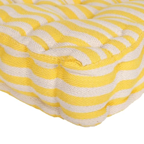 Image of Weaved Quilted Floor Cushion 60x60x10 cm Yellow Stripe with Cotton Filler Large Size for Seating, Patio Seat, Meditation, Yoga, Pooja, Guests, Living Room, Bedroom Size - 24x24x4 Inch