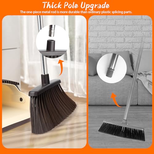 Image of Broom and Dustpan Set, Dustpan Combo with 51 inch Stainless Steel Long Handle Brooms with 5-Layer Soft Bristles for Home Office Kitchen Bathroom(Beige)