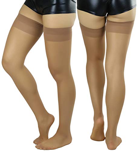 Image of ToBeInStyle Women's Sheer Banded Thigh High Socking w /Opaque Band