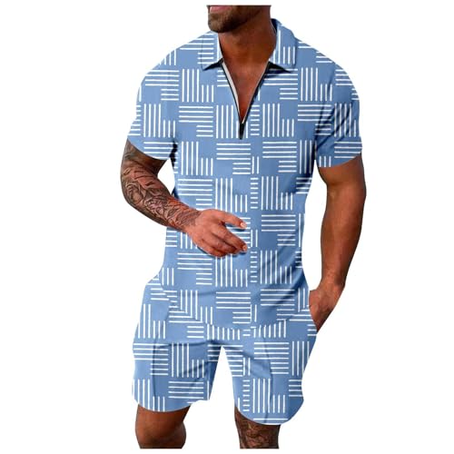 Ensemble homme blouse deux pièces décontractée rayée bleu clair XXXXL