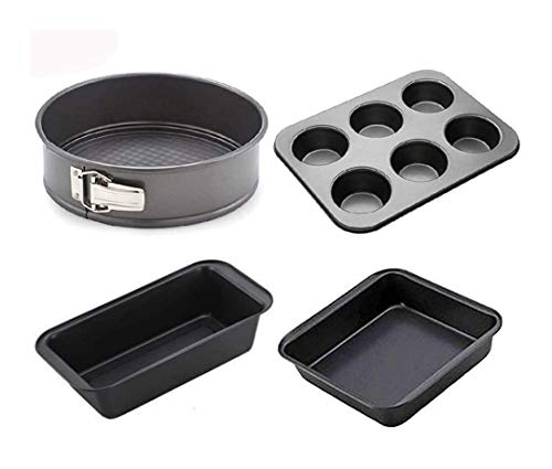 Theeasybuy Kitchworld Carbon Steel Round Mould, Square Baking pan, 6 Slot Cup Cake Muffin Tray, Non Stick Bread Loaf Pan Baking Combo Set(4tin Combo)